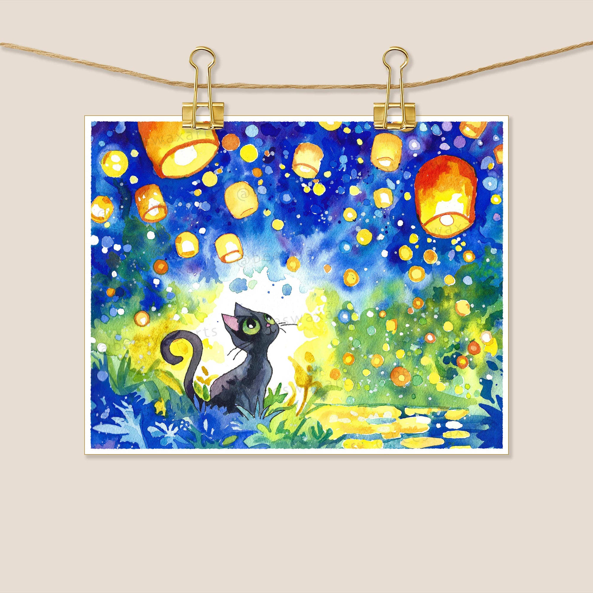 Fireflies, lanterns, stars, and a cat