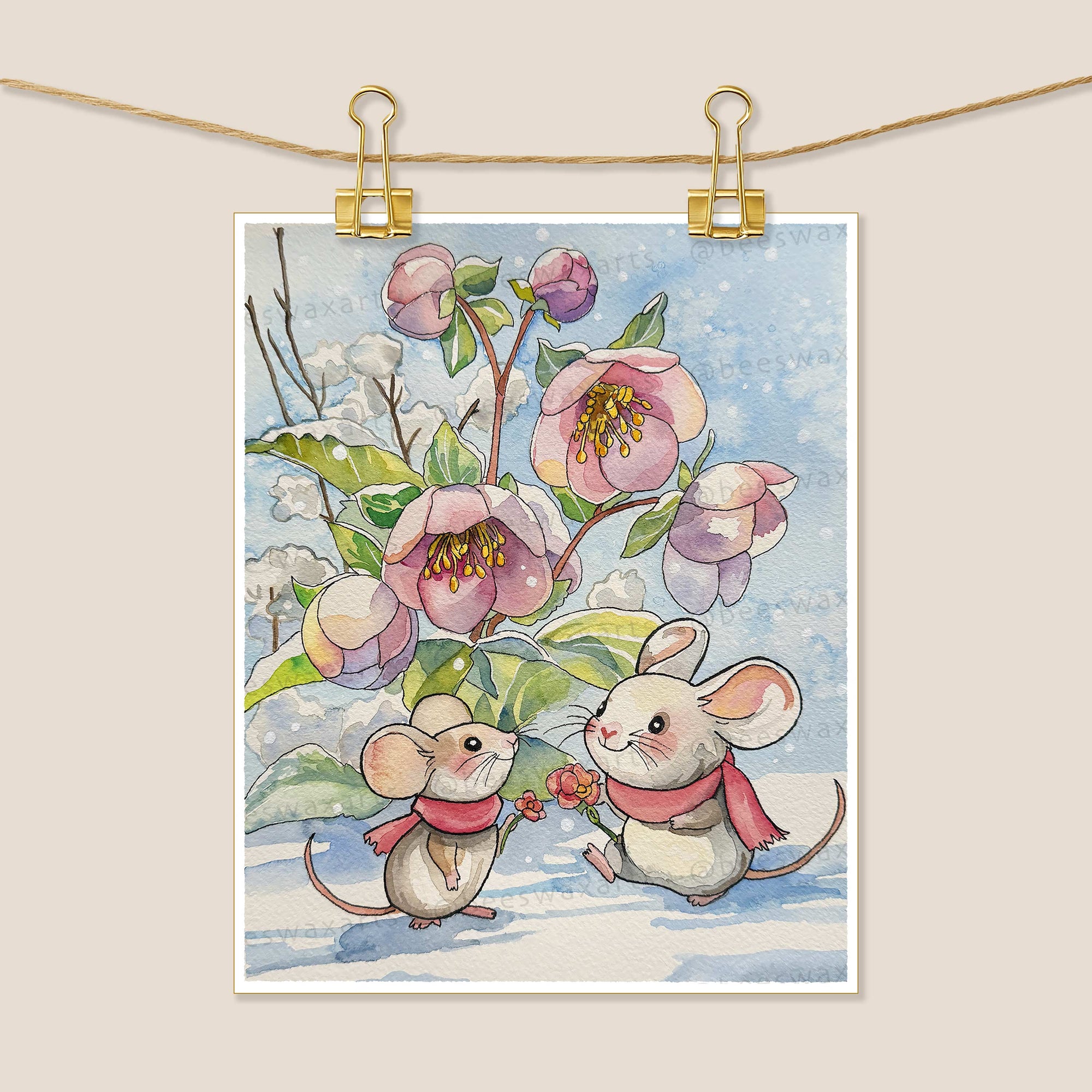 Mutual Valentines (Mouse and Hellebores)